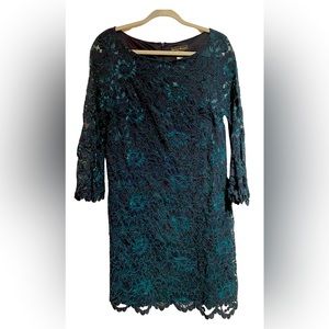 Size 18 Jessica Howard dress from Macy’s. Green/navy lace with trumpet sleeves.